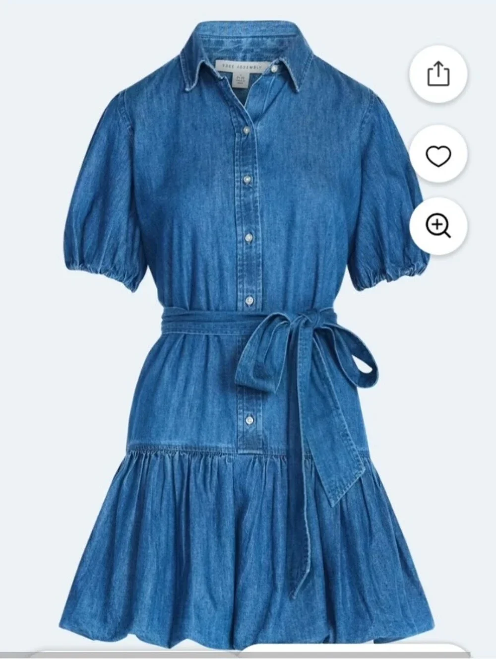 Free Assembly Denim Shirt Dress with Tie Waist - Blue - Picture 2 of 6